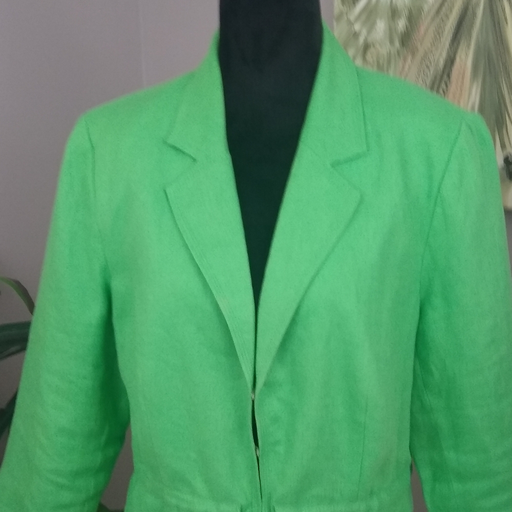 Plus Size M Collection Lime Green Drawstring Linen Jacket - Picture 7 of 16